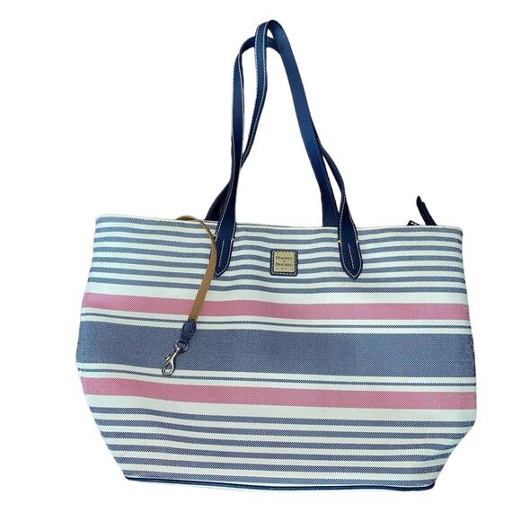 Dooney & Bourke Waverly Shopper Tote Striped Zippered Navy Red Handbag Purse - Picture 1 of 15